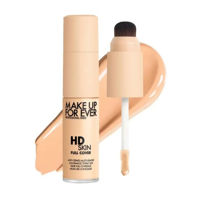 HD Skin Full Cover Multi-Use Waterproof Concealer with swatch behind product against a white background