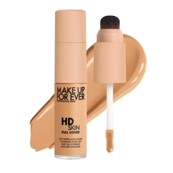 HD Skin Full Cover Multi-Use Waterproof Concealer with swatch behind product against a white background