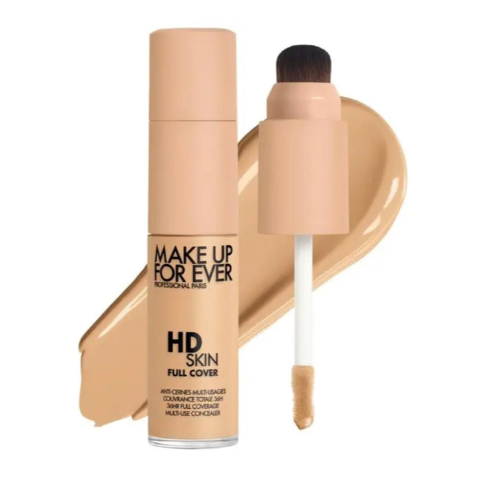 HD Skin Full Cover Multi-Use Waterproof Concealer with swatch behind product against a white background
