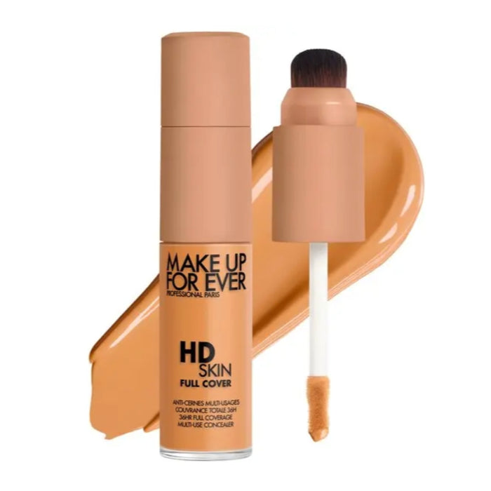 HD Skin Full Cover Multi-Use Waterproof Concealer with swatch behind product against a white background