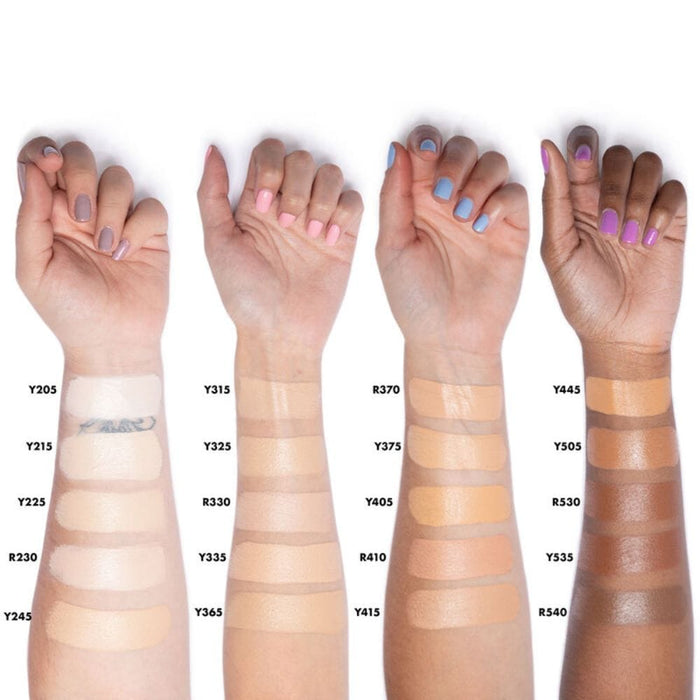 Make Up For Ever HD Stick Foundation on 4 different arms with color swatches