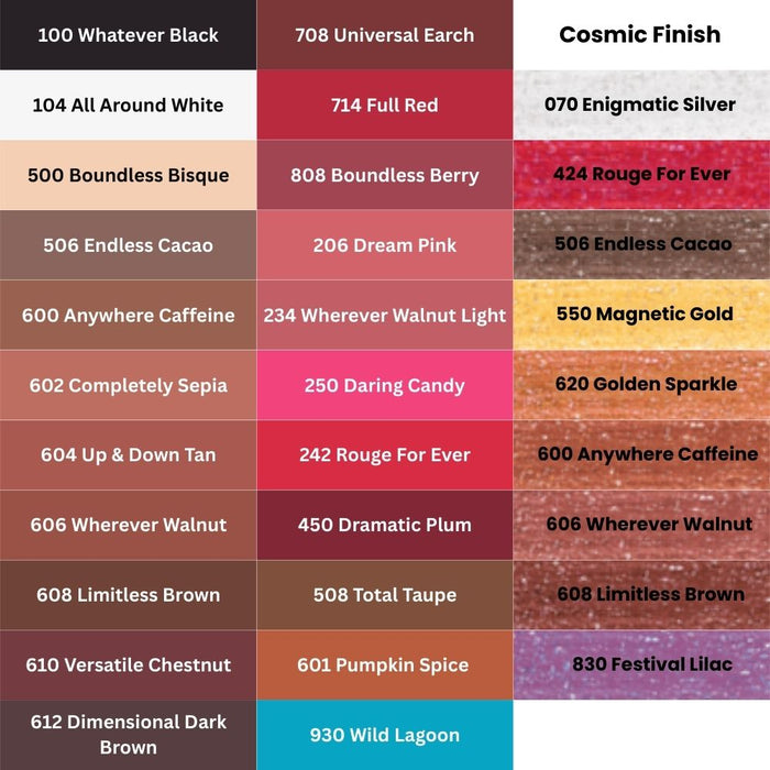 Make up for ever color pencil color chart, name, number and finish type.