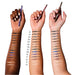 Make Up For Ever Artist Resist Color Pencil swatched on 3 different skin tones with the shade number beside the middle swatches