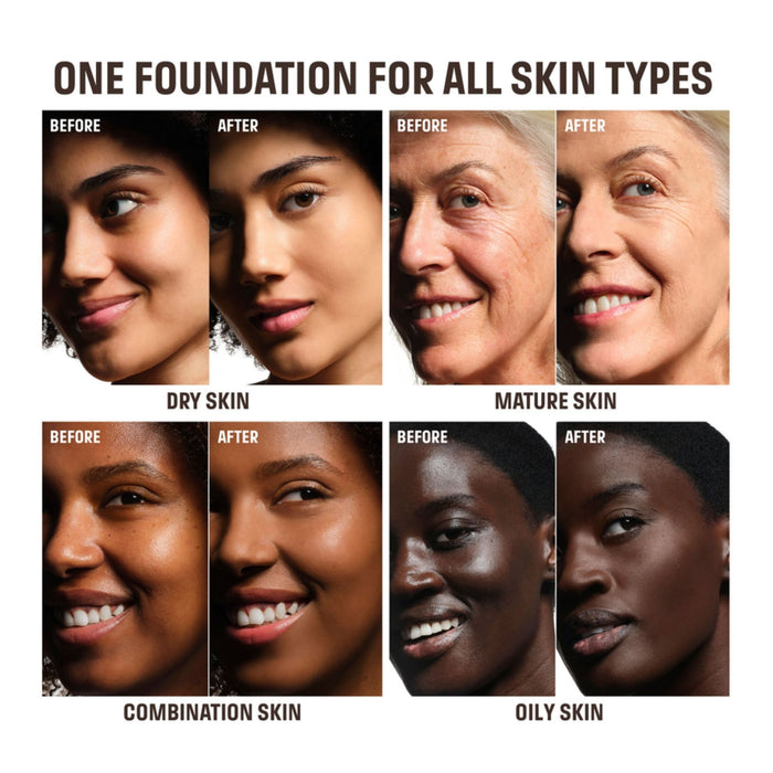 Make Up For Ever Balancing and Perfecting Liquid Foundation applied to different skin types.