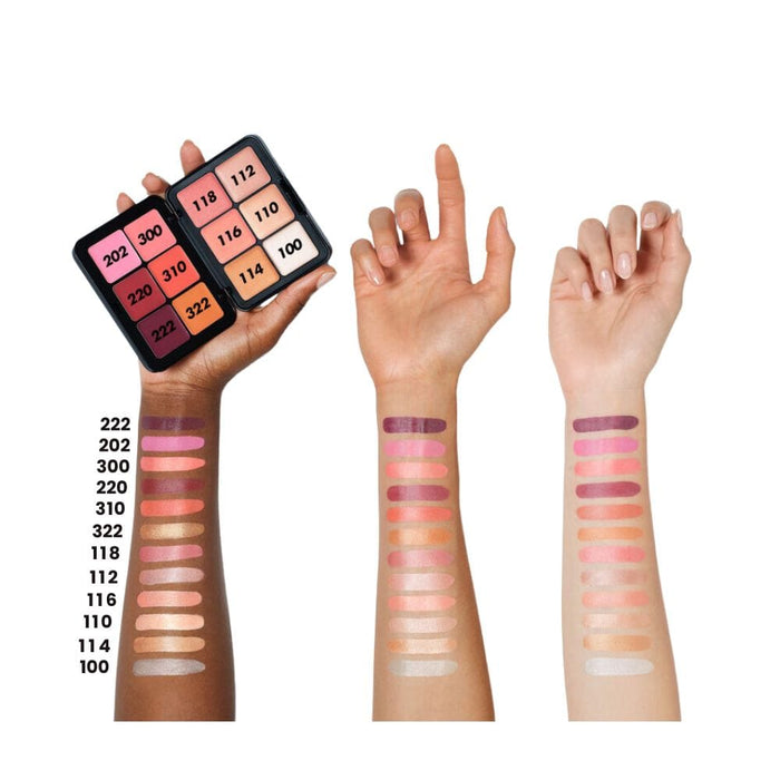 Make Up For Ever HD Skin Blush & Glow Palette swatches on three different skin tones