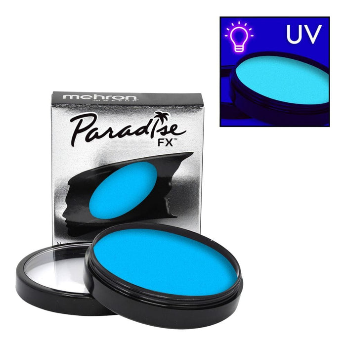 Mehron Paradise FX Neon Blue Celestial 1.4oz regular and uv depictions