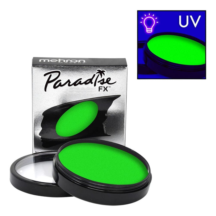 Mehron Paradise FX Neon Green Martian 1.4oz regular and uv depictions