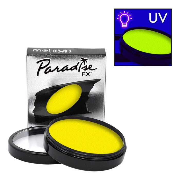 Mehron Paradise FX Neon Yellow Stardust 1.4oz regular and uv depictions