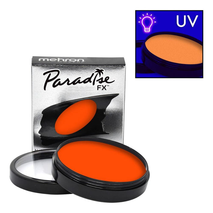 Mehron Paradise FX Neon Orange Supernova 1.4oz regular and uv depictions