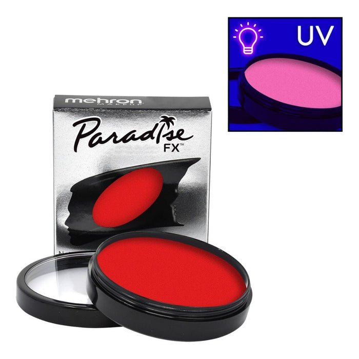 Mehron Paradise FX Neon Red Vulcan 1.4oz regular and uv depictions