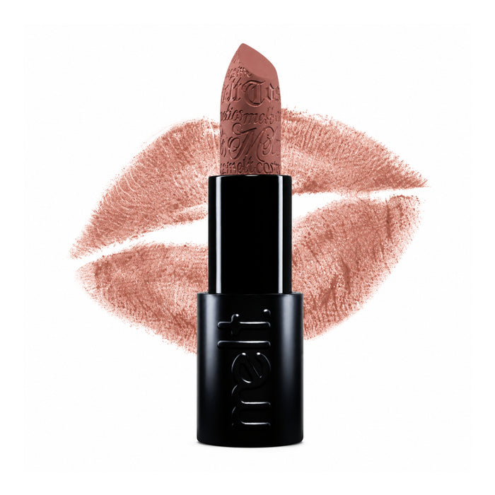 Melt Cosmetics Ultra Matte Lipstick Baked with lip imprint behind