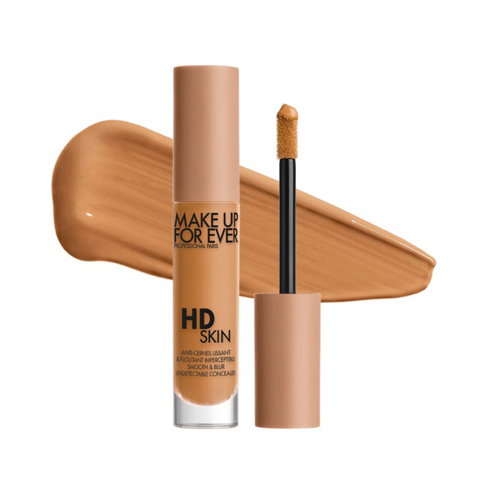 MUFE HD Skin Concealer 3.7Y Caramel with Swatch behind product