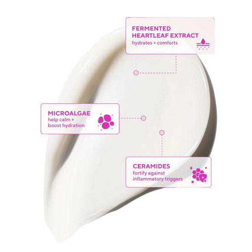 Murad Heartleaf Calming Cream Moisturizer for Sensitive Skin and Eczema-Prone Skin key ingredients text over swatch