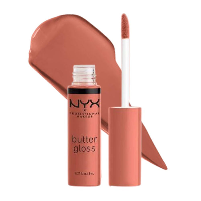 NYX Butter Gloss Bit Of Honey with swatch behind product