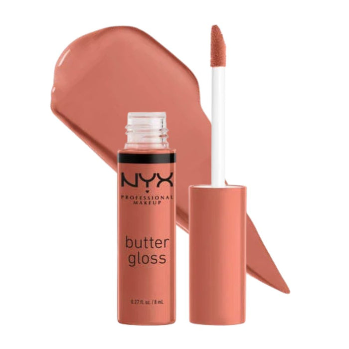 NYX Butter Gloss Sugar High with swatch behind product