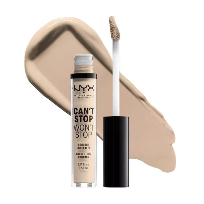 Nyx Can't Stop Won't Stop Contour Concealer 1.5 Fair with swatch behind product