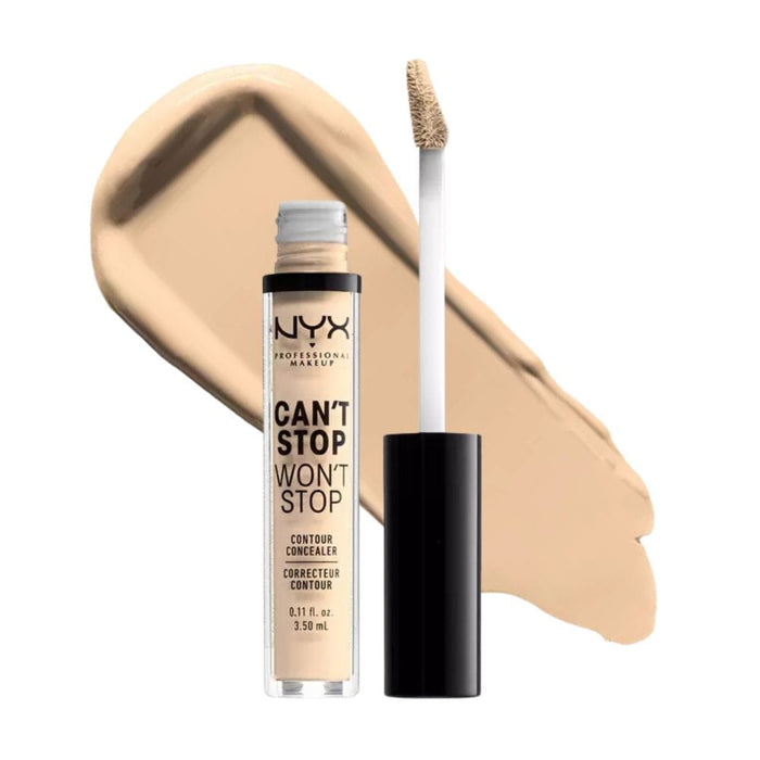 Nyx Can't Stop Won't Stop Contour Concealer 01 Pale with swatch behind product