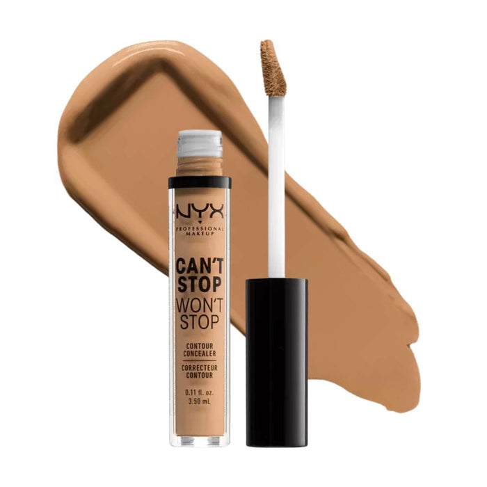 Nyx Can't Stop Won't Stop Contour Concealer 7.5 Soft Beige with swatch behind product