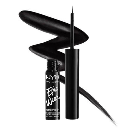 NYX Epic Wear Waterproof Eye & Body Liquid Liner Black with swatch behind