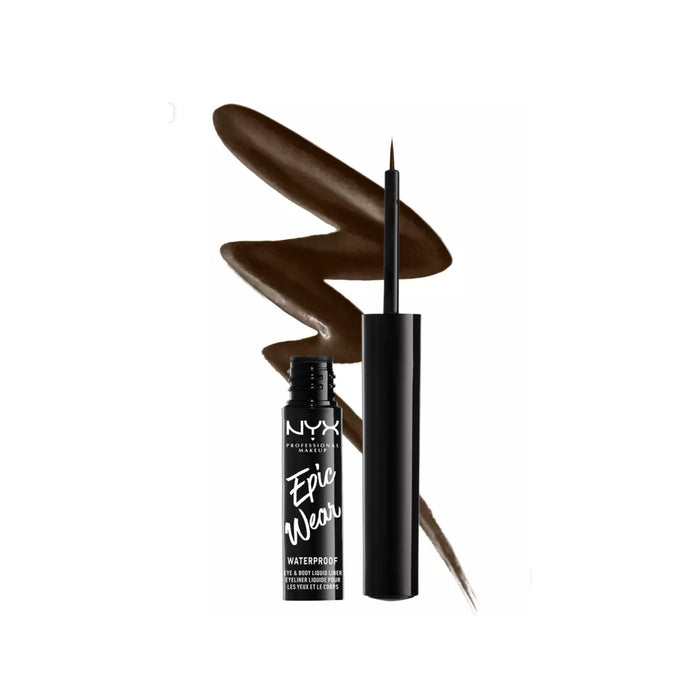NYX Epic Wear Waterproof Eye & Body Liquid Liner Brown with swatch behind
