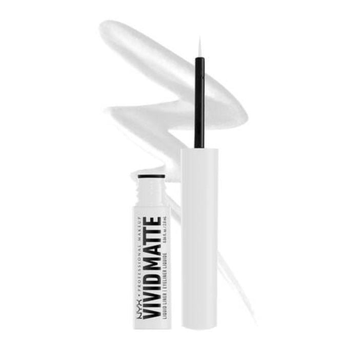 NYX Vivid Matte Liquid Liner White with Product and cap in front of Color Swatch