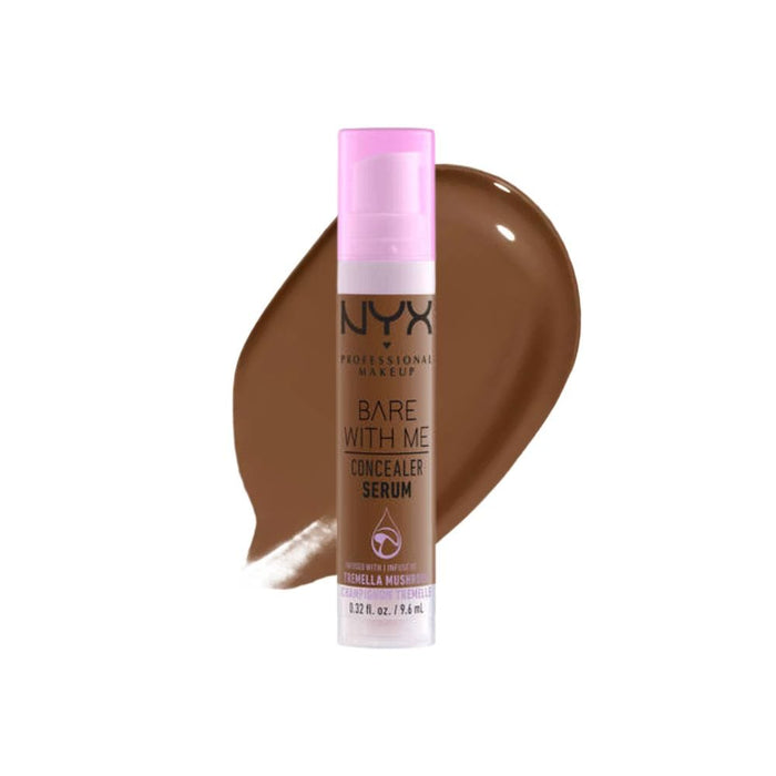 NYX Bare With Me Concealer Serum Mocha with swatch behind product