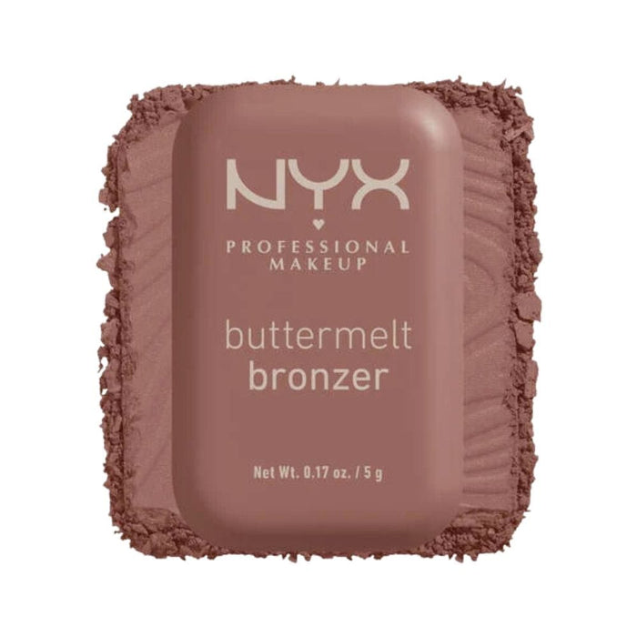 NYX Buttermelt Bronzer Butta Biscuit with swatch behind