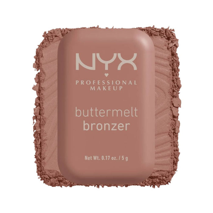 NYX Buttermelt Bronzer Deserve Butta with swatch behind