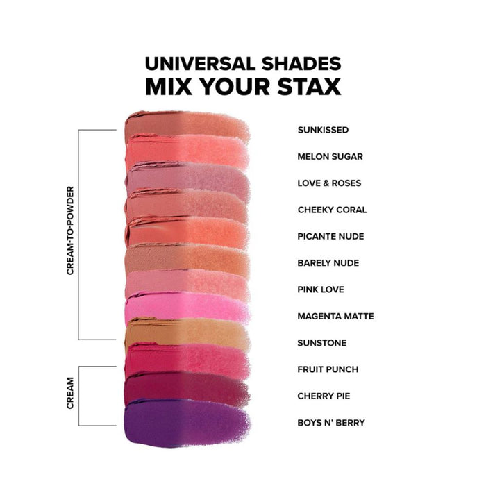 Nudestix STAX All Over Color Blush Balm shade chart