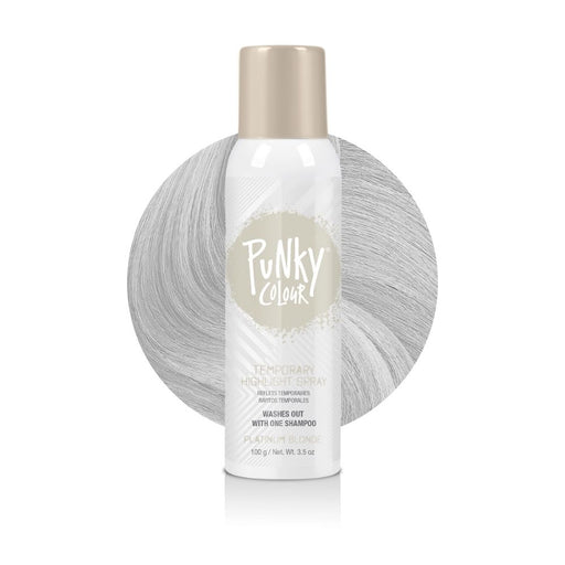 Punky Colour Temporary Highlight Spray 3.5oz Platinum Blonde with hair swatch
