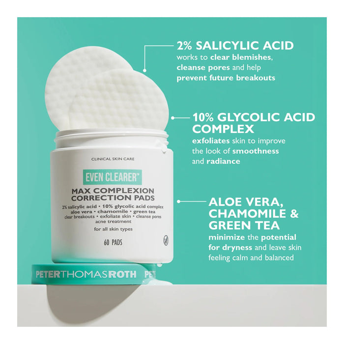 Peter Thomas Roth Even Clearer™ Max Complexion Correction Pads key ingredients and their benefits