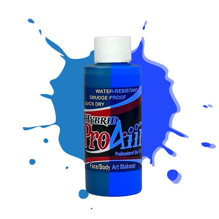 ProAiir Hybrid Waterproof Makeup Fluorescent Blacklight Colors 2oz Flo Blue with split swatch