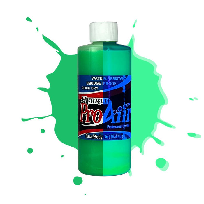 ProAiir Hybrid Waterproof Makeup Fluorescent Blacklight Colors 4oz Flo Green with split swatch