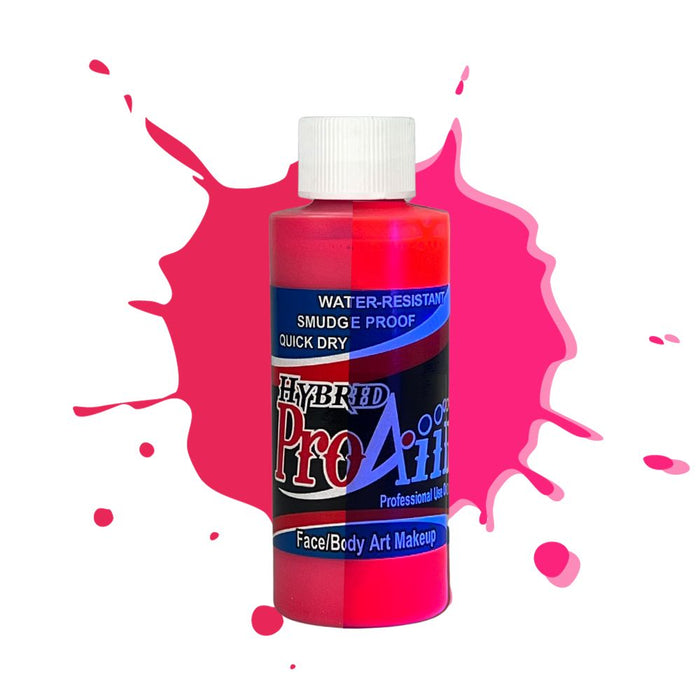 ProAiir Hybrid Waterproof Makeup Fluorescent Blacklight Colors 2oz Flo Hot Pink with split swatch