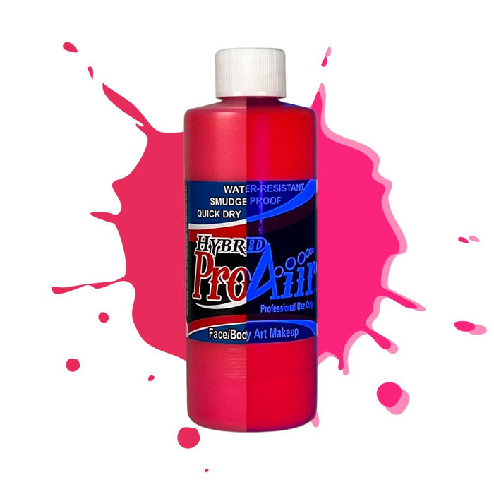 ProAiir Hybrid Waterproof Makeup Fluorescent Blacklight Colors 4oz Flo Hot Pink with split swatch