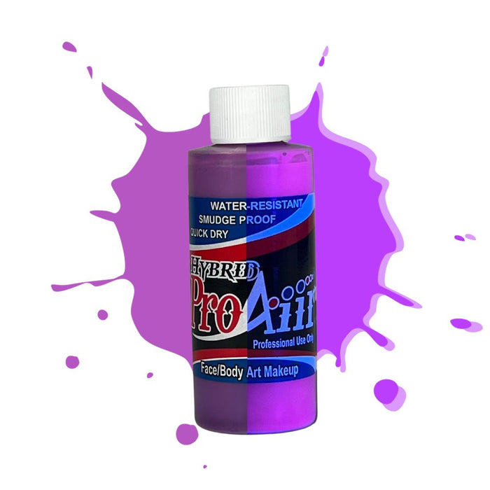 ProAiir Hybrid Waterproof Makeup Fluorescent Blacklight Colors 2oz Flo Violet with split swatch
