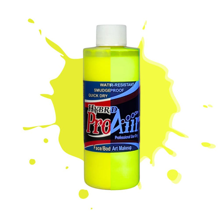 ProAiir Hybrid Waterproof Makeup Fluorescent Blacklight Colors 4oz Flo Yellow with split swatch
