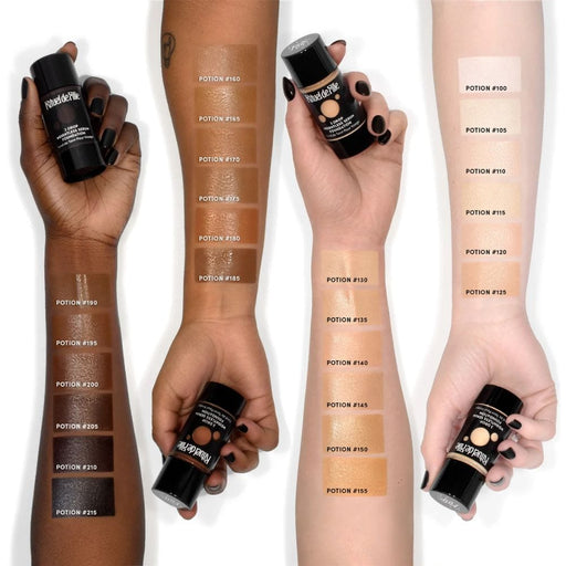 Rituel De Fille 3 Drop Weightless Serum Foundation swatches on different skin tones