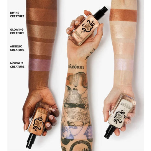 Rituel de Fille Creature Of Light Full-Face Serum Illuminator arm swatches on different skin tones