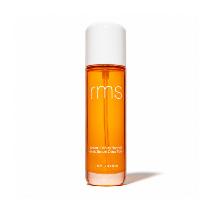 RMS Beauty Kakadu Beauty Body Oil 3.4oz bottle with white background.