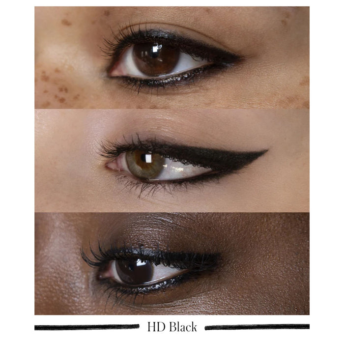 RMS Beauty Straight Line Kohl Eye Pencil HD Black applied around the eye on light, medium and dark skin