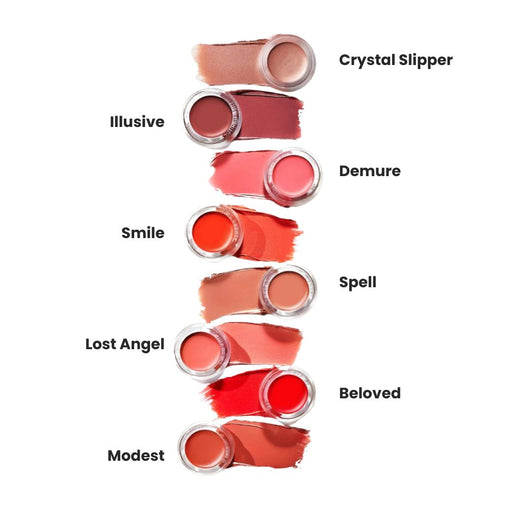 RMS Beauty Lip 2 Cheek jars on swatches with names