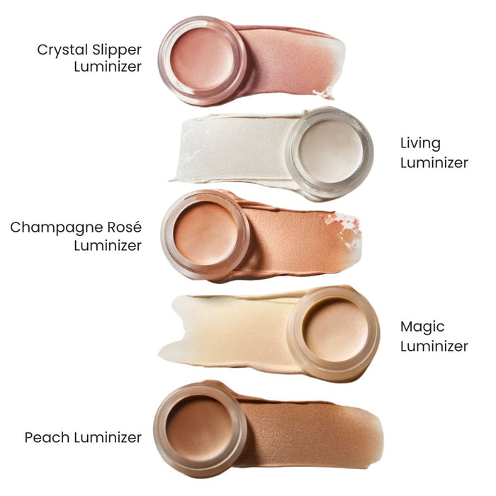 RMS Beauty Luminizer jars with swatches and names