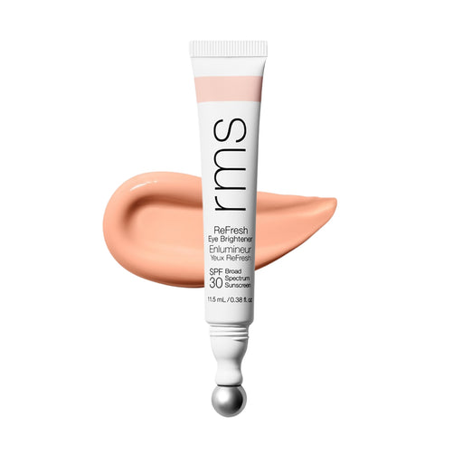 rms ReFresh Eye Brightener SPF 30 in shade Adore shown with creamy peach-tone swatch on white background