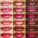 Smashbox Halo Plump + Glow Lip Gloss Lip Swatch chart. Swatches on light, medium and dark skin lips.