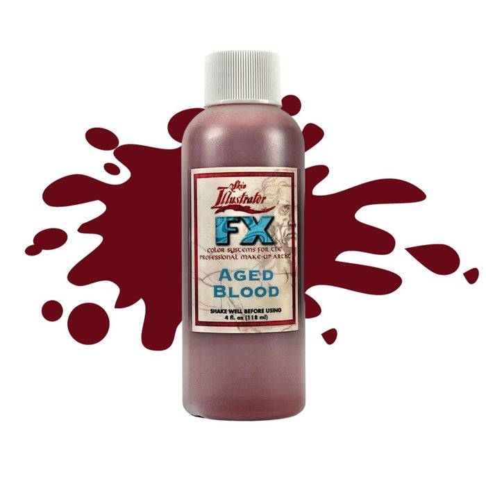 Skin Illustrator FX Liquid Aged Blood 4oz bottle with swatch behind