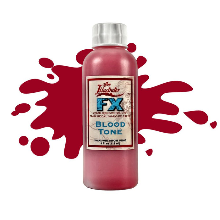Skin Illustrator FX Liquid Blood Tone 4oz bottle with swatch behind