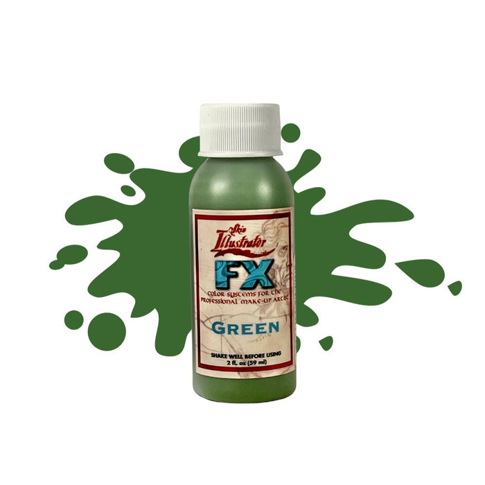 Skin Illustrator FX Liquid Green 2oz bottle with swatch behind