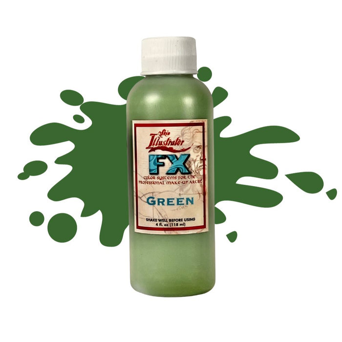Skin Illustrator FX Liquid Green 4oz bottle with swatch behind