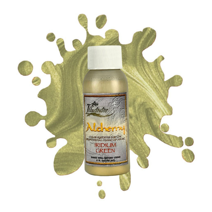 Skin Illustrator Alchemy Liquid Iridium Green 2oz with swatch behind